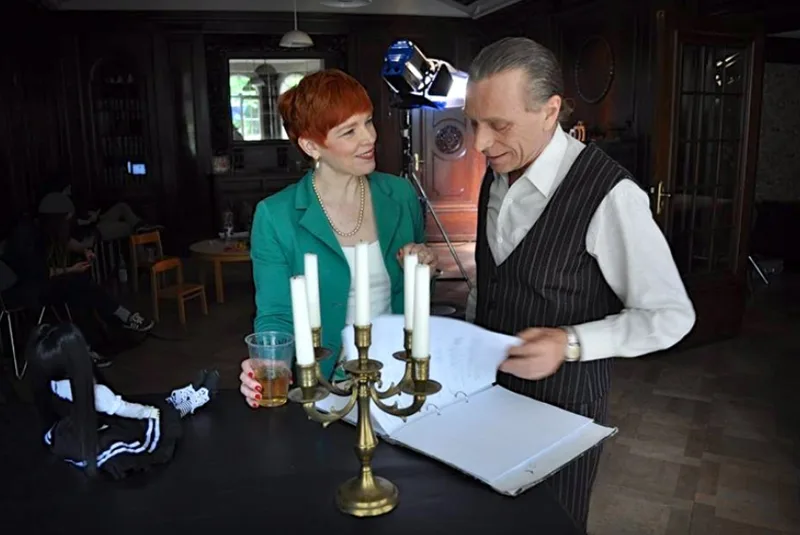 From the set of the psycho / thriller MYRIELLE with Uwe Schmieder as Dr. Lewis and me as Vivian.